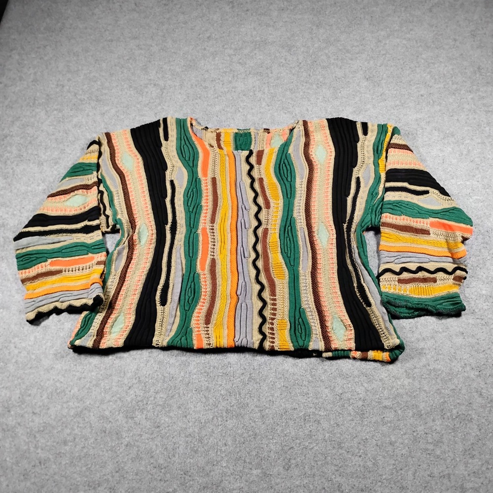 Tundra Mens Vintage 3D Multicolor Mercerized Cotton Knit Cosby Sweater M Cropped